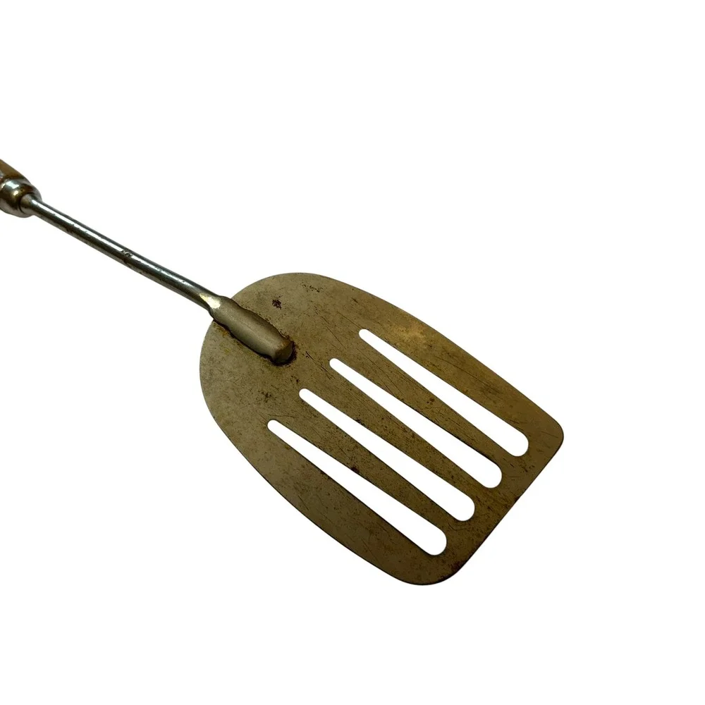 Vintage Ekco USA Slotted Spatula Wood Handle Stainless Steel Kitchen 14 Inch